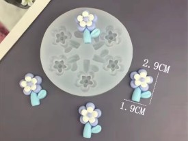 Molde silicona 6 flores con 5 petalos y hoja